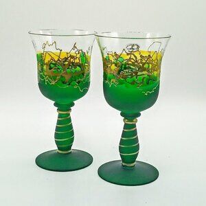 Euroglass Romanian Handmade Green Gold Glasses (2)